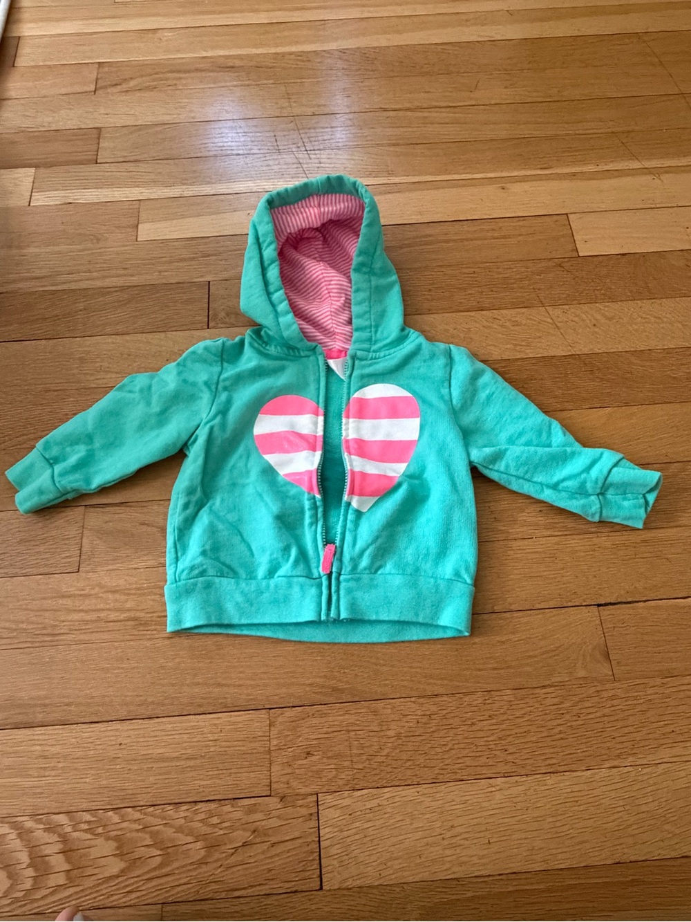 Carter's Mint Green Hoodie with Pink Striped Heart